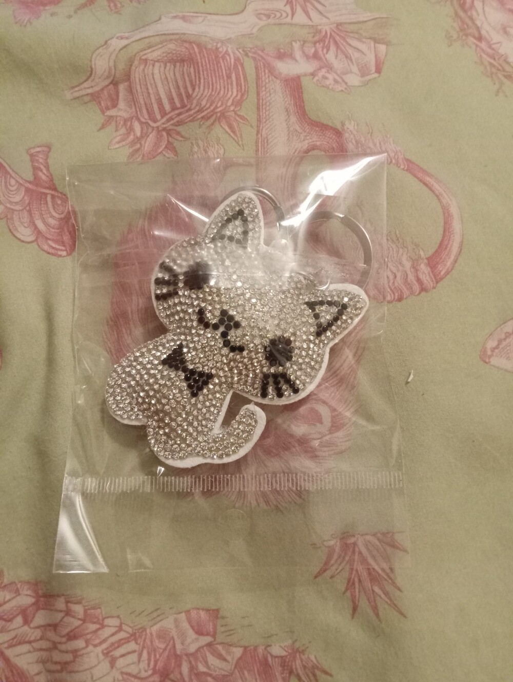 NWOT Silver & Black Bling Cat Keychain